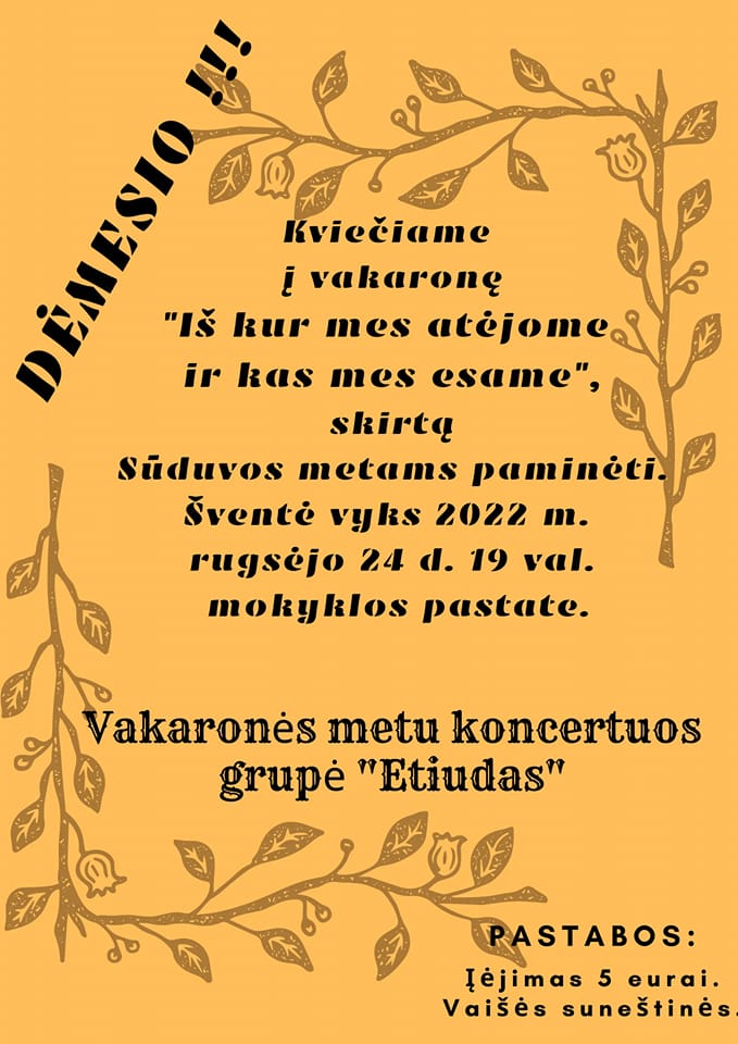 Anonsas: Gudelių miestelio gyventojų vakaronė “Iš kur mes atėjome ir kas mes esame”.