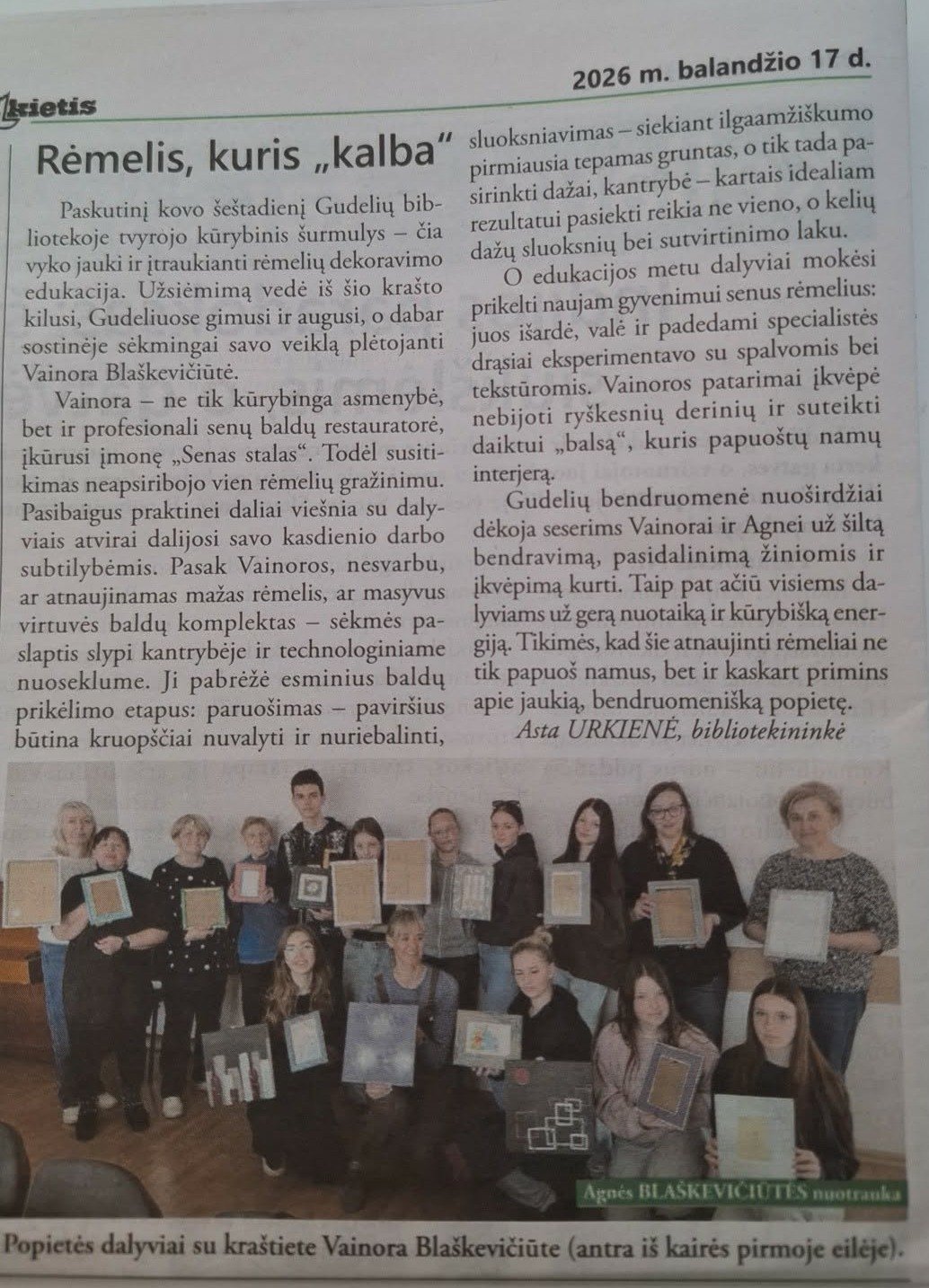 Suvalkietyje – straipsnelis apie Gudelių bibliotekoje vykusią edukaciją